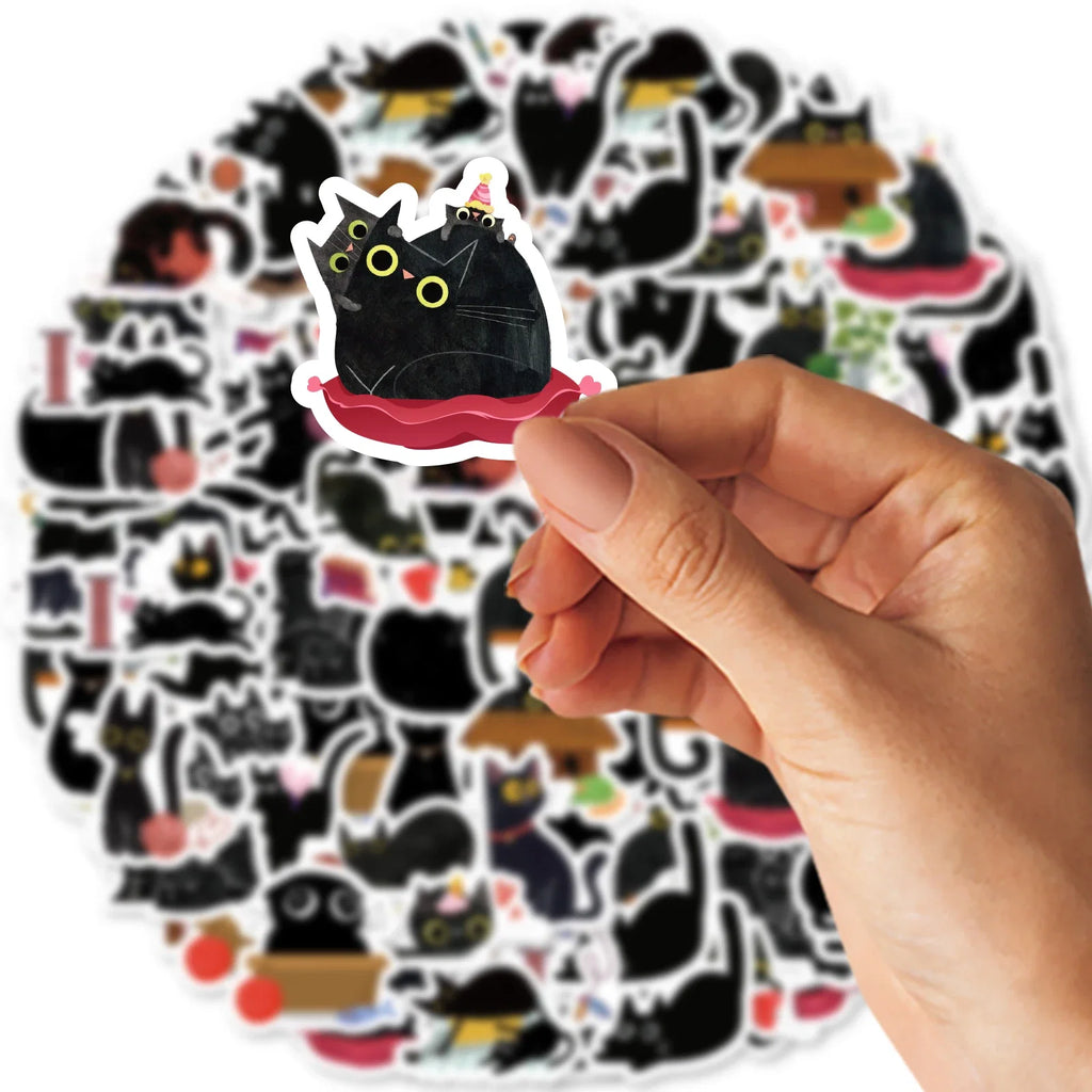 Etori Life Black Cat Stickers | 45 Waterproof DIY Stickers for Laptops and Scrapbooking