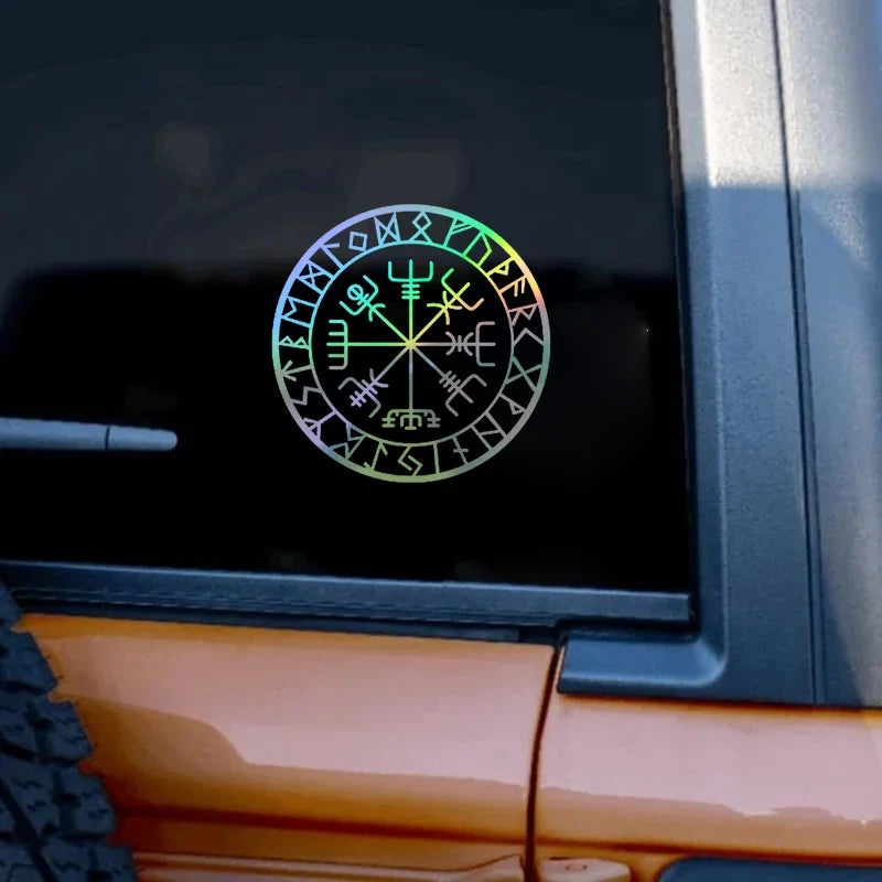 Viking Protection Runes Vegvisir Compass Talisman Red Vinyl Decal | Car and Laptop Decorative Sticker