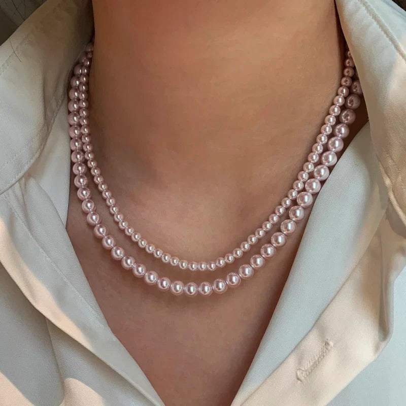 Rose Purple Pearl Bead Choker Necklace | Elegant Korean Jewelry for Women