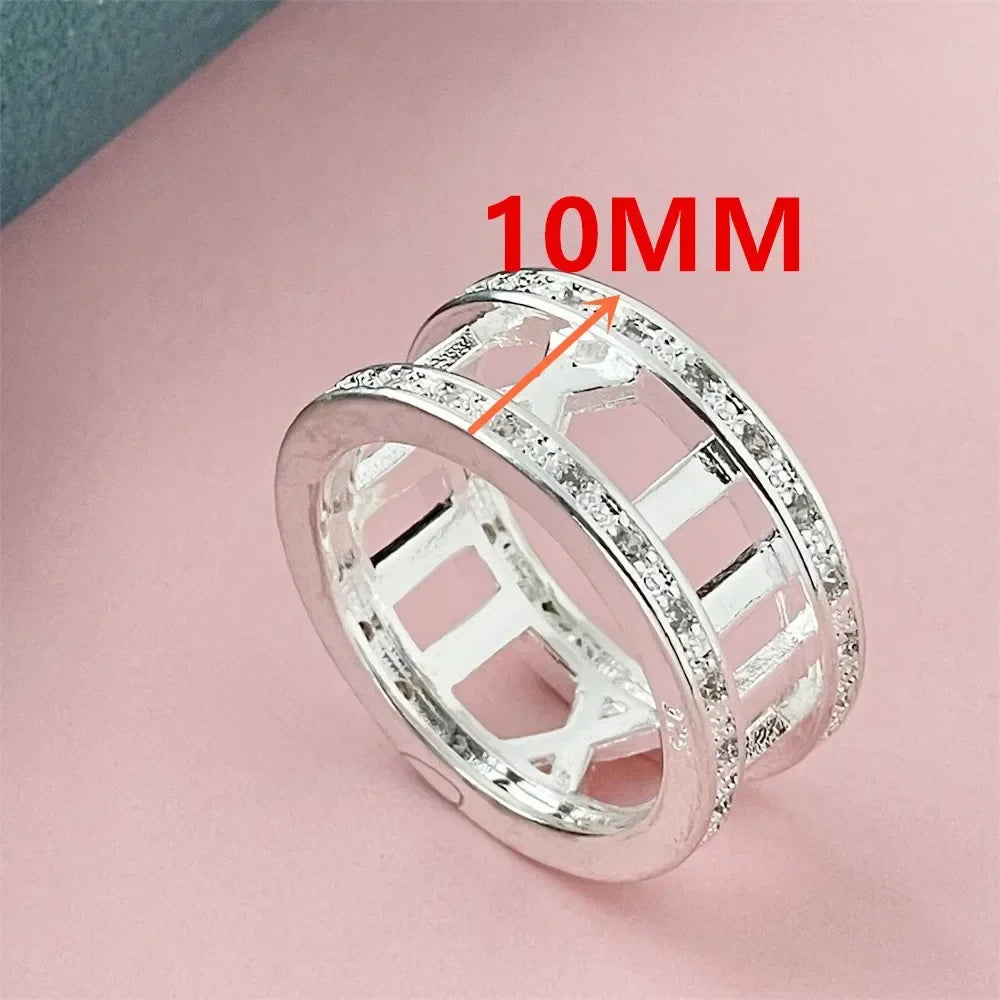 925 Sterling Silver Roman Numeral Ring | AAA Zircon Wedding Band for Men and Women