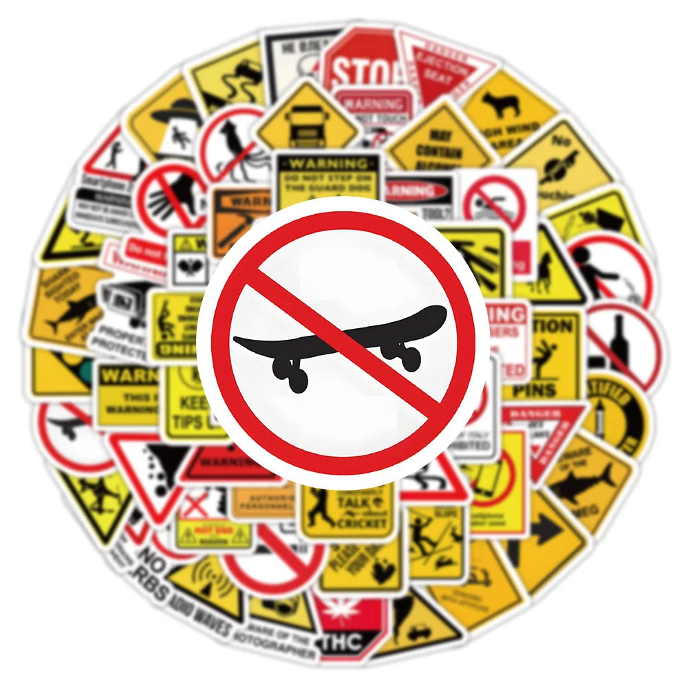 Warning Pattern Sticker Pack | DIY Decals for Skateboards, Laptops, Luggage & More