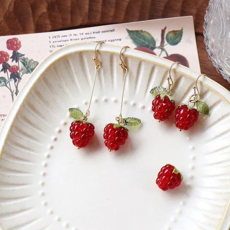 Raspberry Earrings | Cute Fruit Aesthetic Handmade Drop Earrings