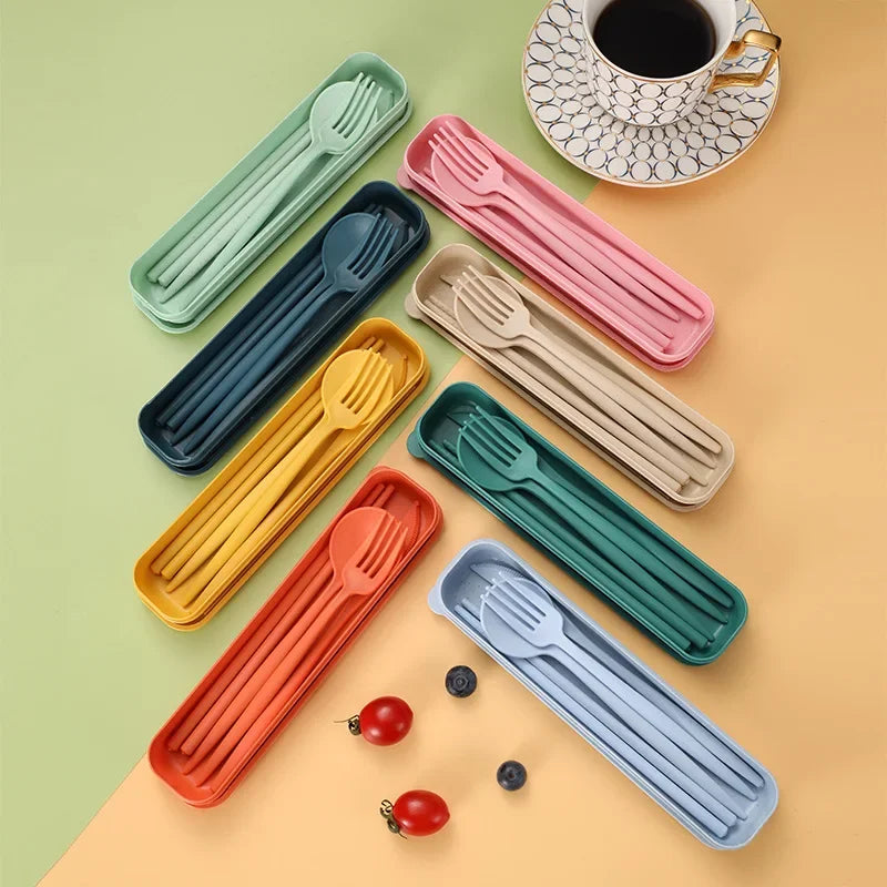 4-Piece Portable Wheat Straw Utensil Set | Eco-Friendly Reusable Cutlery