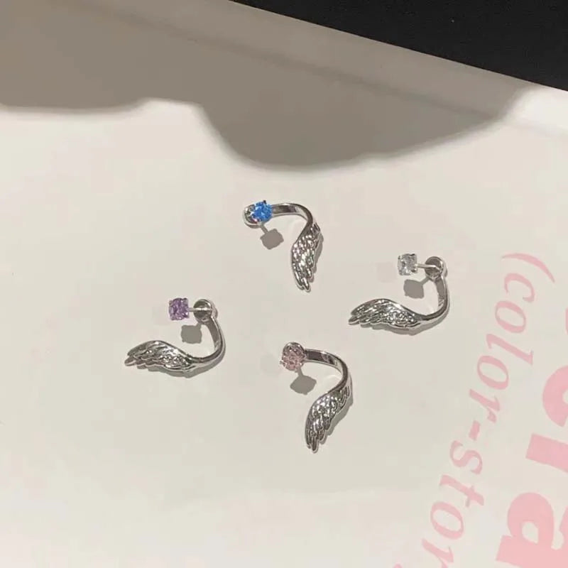 Silver Wing Stud Earrings | Crystal Rhinestone Pierced Earrings for Women