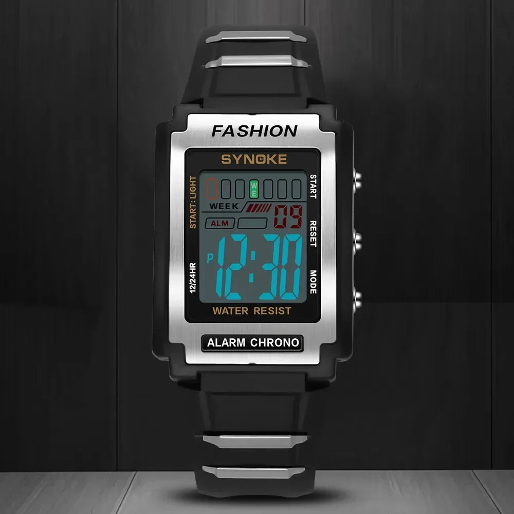 SYNOKE Men Rectangular Sports Electronic Watch | Waterproof 50M with Night Light and Alarm