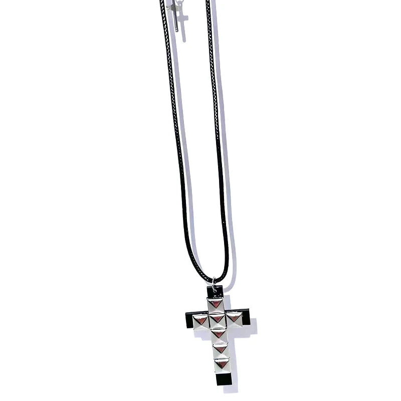 Rivet Cross Pendant Necklace | Punk Gothic Fashion Jewelry for Women