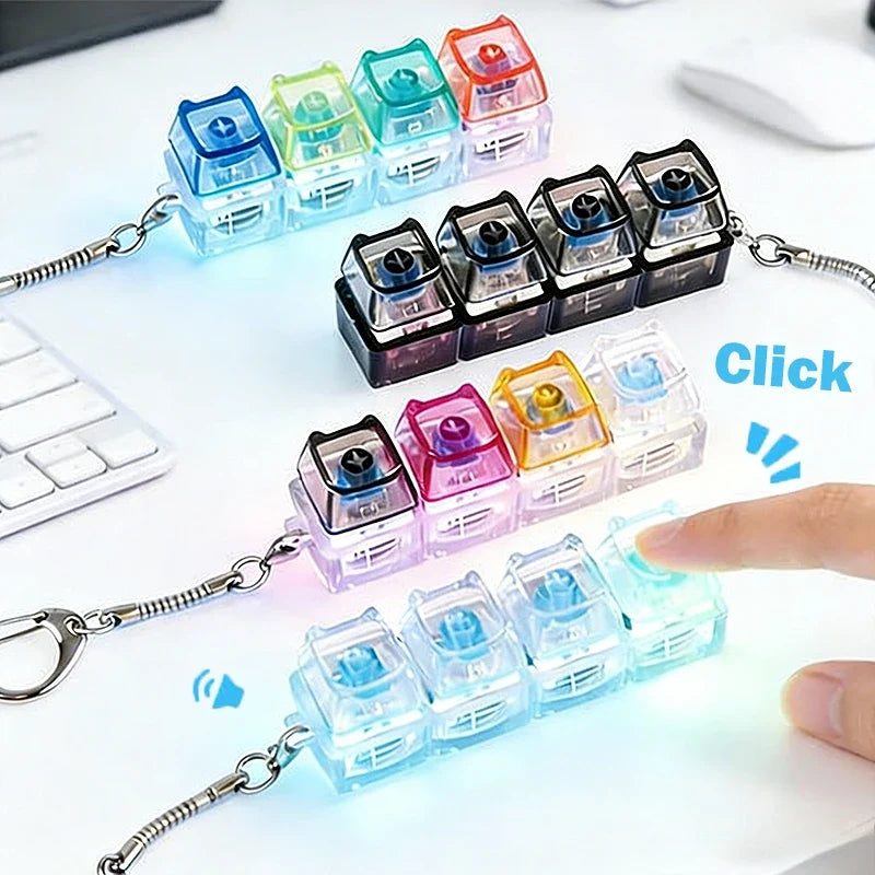 LED Light Up Keychain Keyboard Fidget Toy | Clickable Stress Relief Keychain