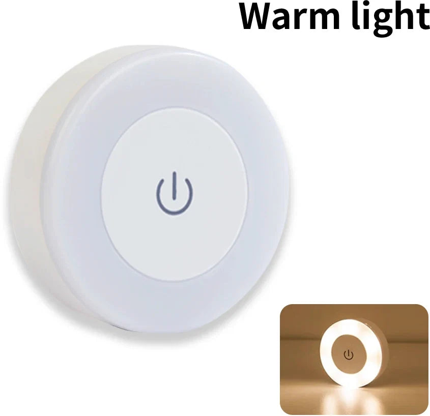 6CM Rechargeable LED Night Light | Touch Switch Wireless Wall Lamp with 3-Color Dimmable Modes