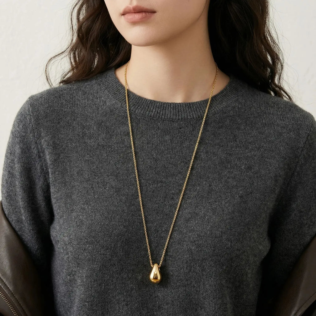 Fashion Waterdrop Pendant Necklace | Stainless Steel Snake Chain Jewelry Gift
