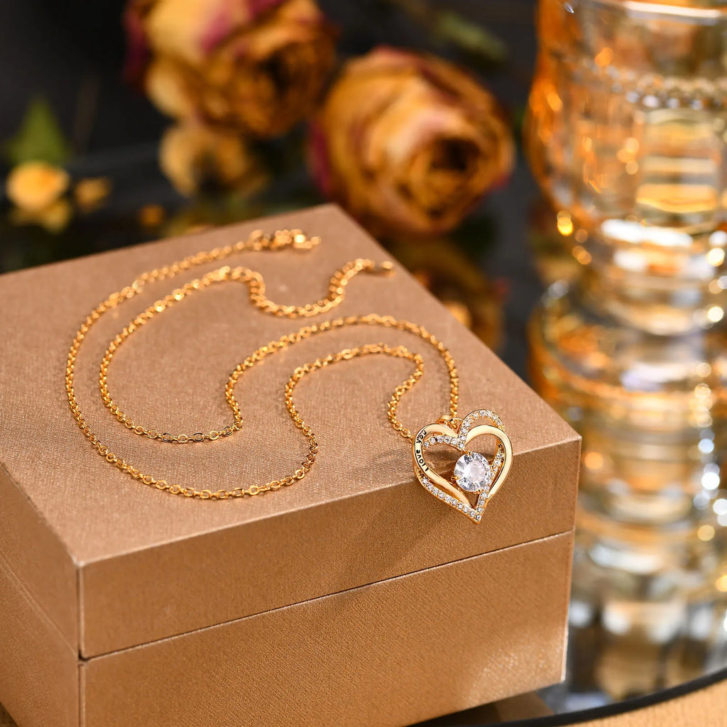 Vnox Heart Birthstone Necklace for Women | I Love You Jewelry Gift for Mom Wife Girlfriend