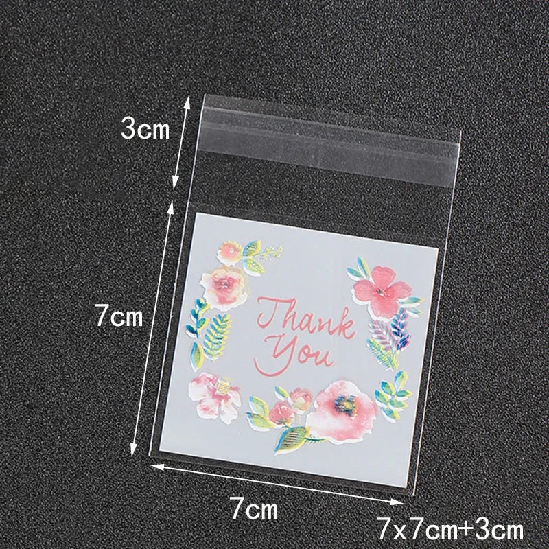 Self-Adhesive Clear Plastic Gift Bags with Thank You Print | 100 Pack Party Favor Bags
