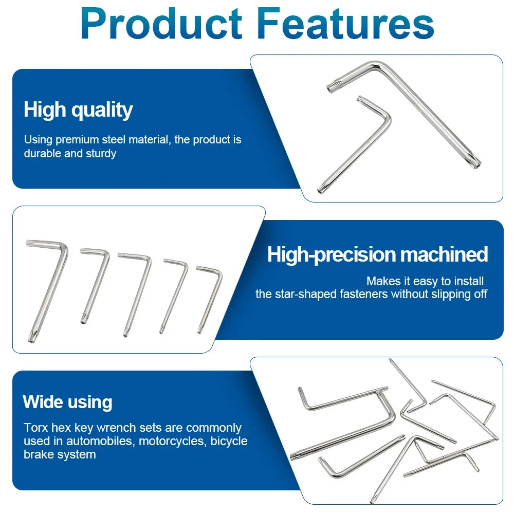 Torx Key Wrench Set L-Type Star Wrenches | Nickel Plated Security Tool Set