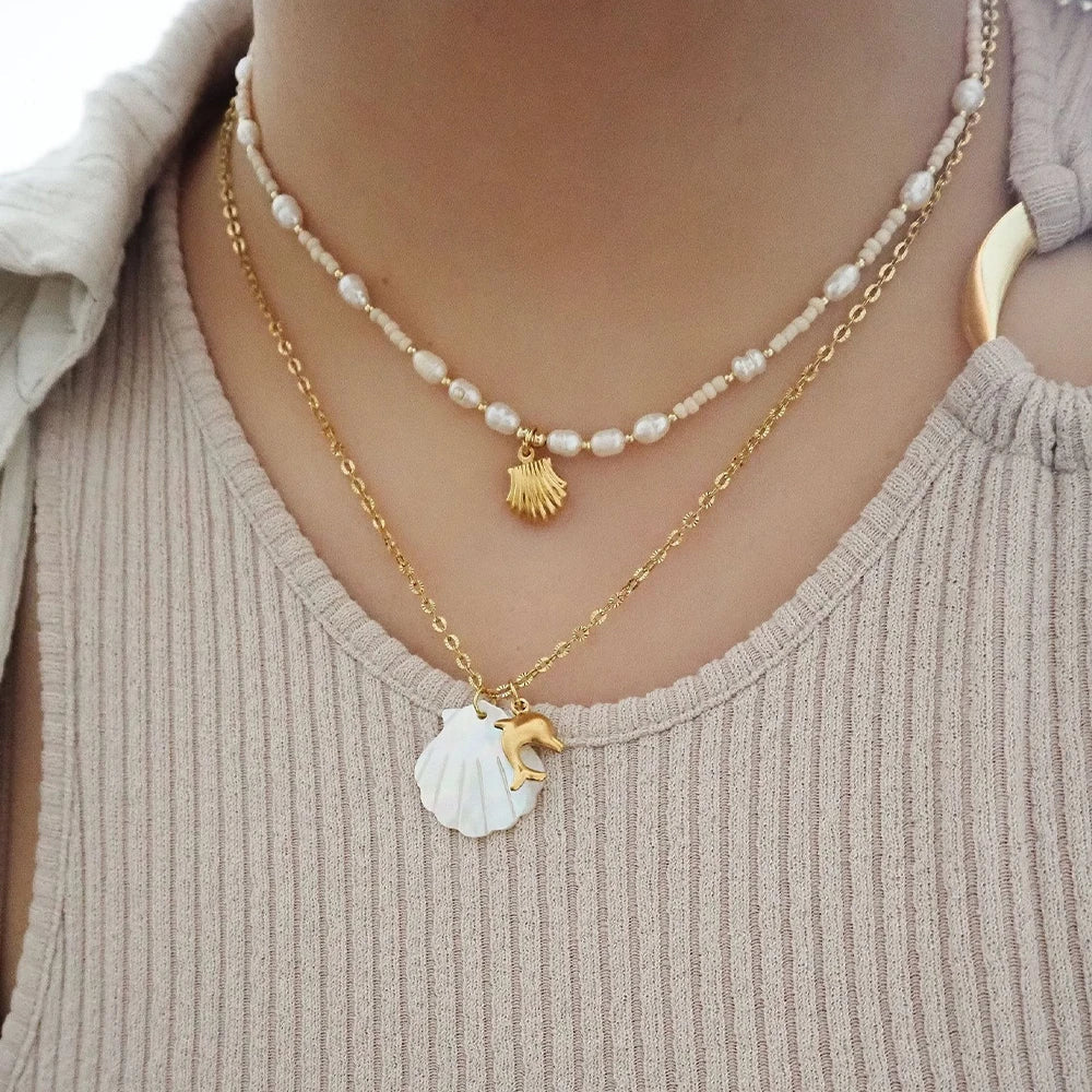 Gold Starfish Pendant Necklace for Women | Stainless Steel Beach Jewelry