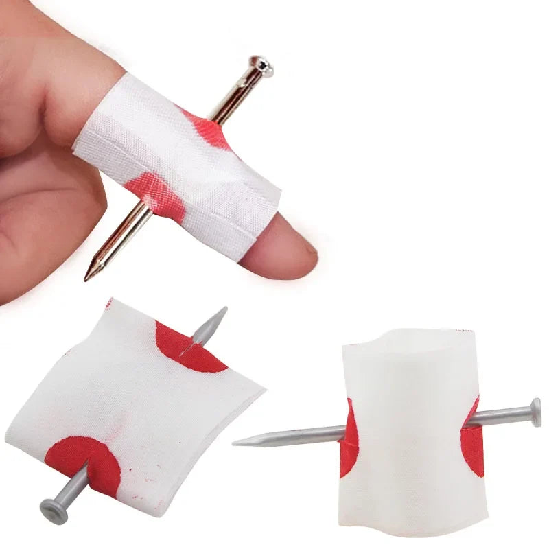 Fake Nail Through Finger Magic Trick | 5-Piece Bloody Prank Prop Set