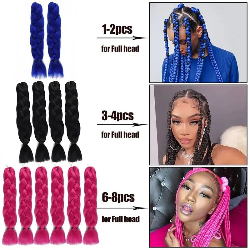 Synthetic Jumbo Braids Hair 24Inch | Ombre Braiding Hair Extensions for Crochet Box Braid Blue Purple