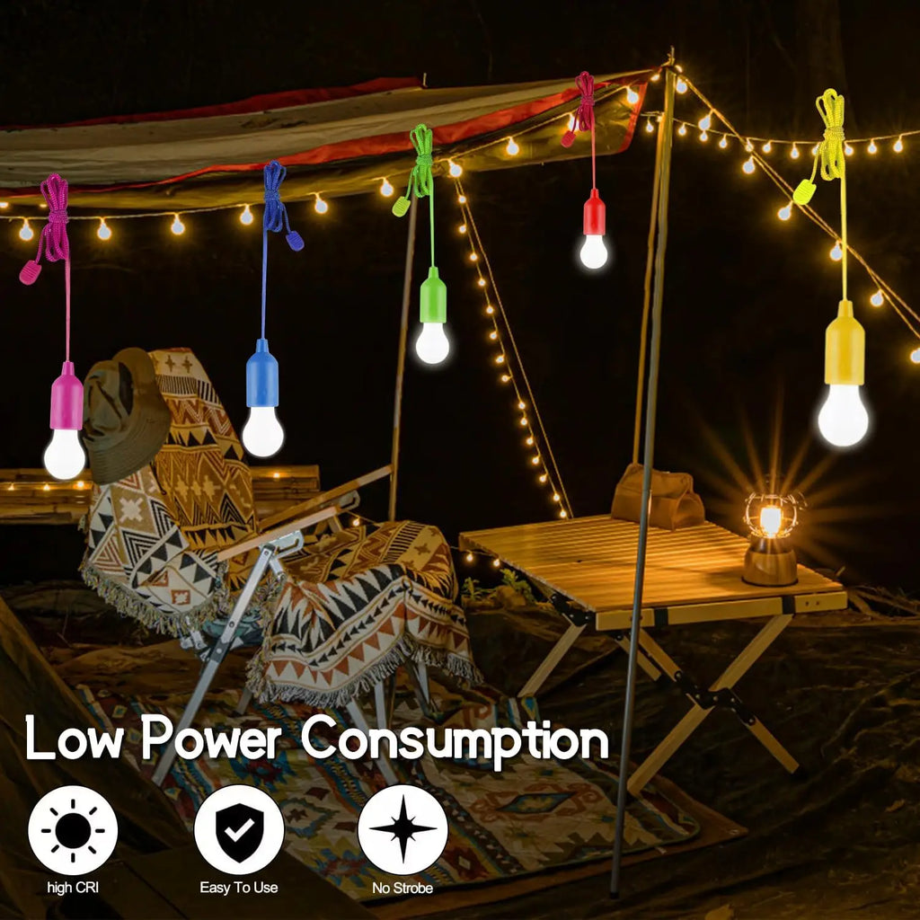 Battery Operated LED Pull Cord Light | Portable Hanging Lantern for Camping, Garden, Party, and Emergency