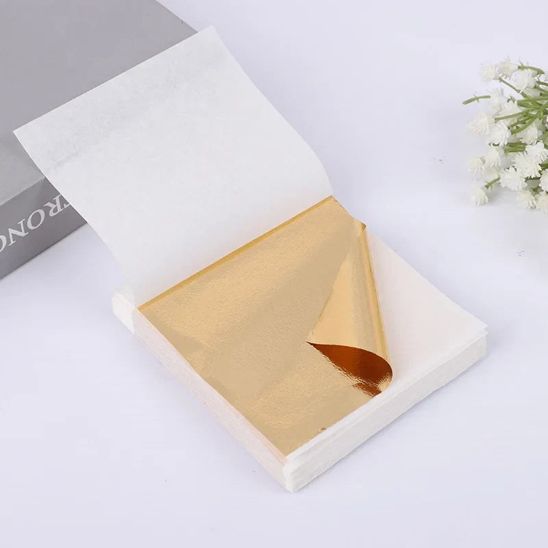 100Pcs Imitation Gold Foil Paper Leaf Sheets | Gilding Supplies for Furniture, Crafts, and DIY Decor