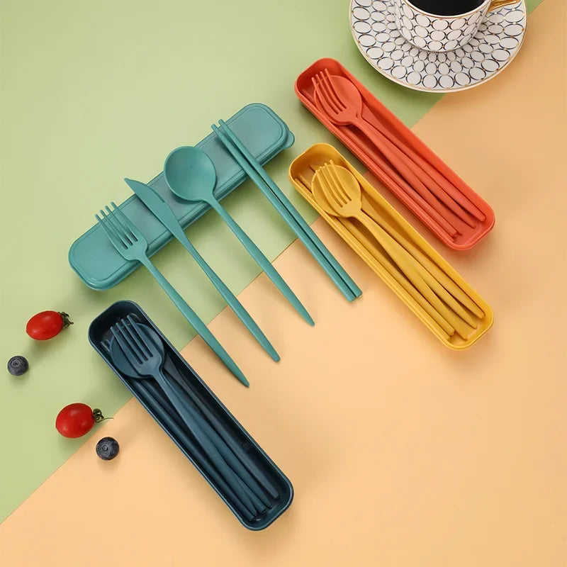 4-Piece Portable Wheat Straw Utensil Set | Eco-Friendly Reusable Cutlery