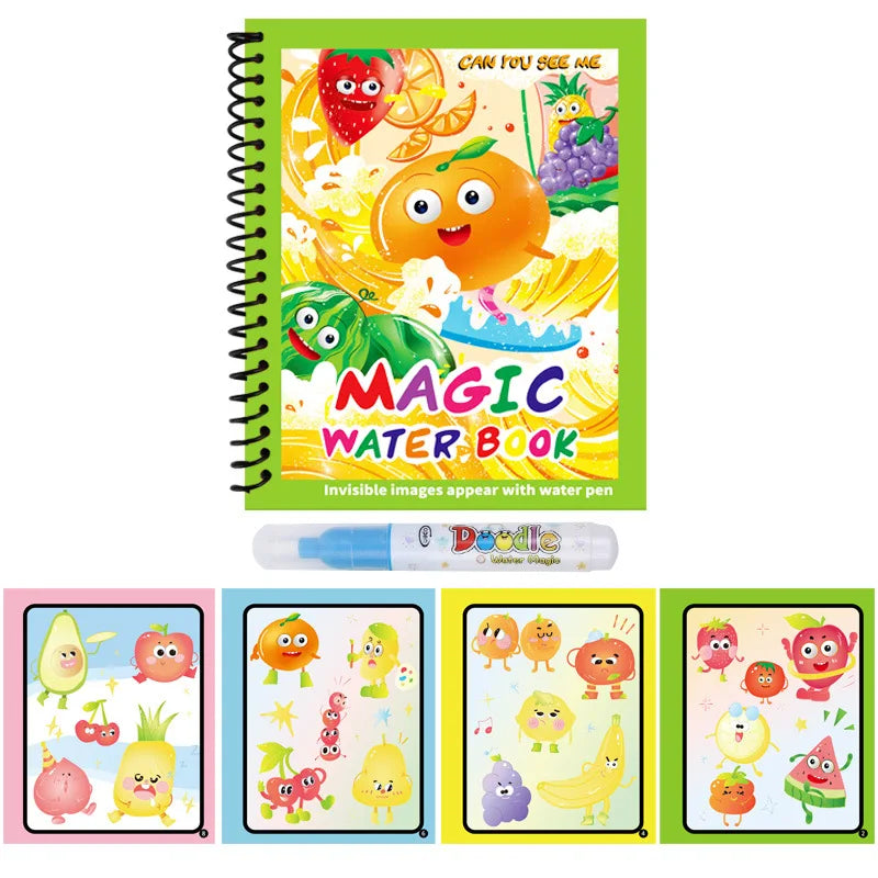 Magic Water Painting Book | Reusable Water Drawing Toy with Refillable Water Pen