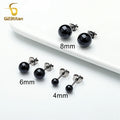Black Agate Titanium Stud Earrings | Hypoallergenic Round Onyx Ear Lobe Jewelry for Women and Men