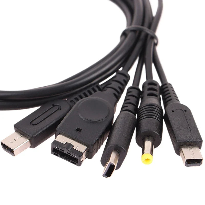 5-in-1 Multi-Console USB Charging Cable | 1.2M Fast Charger Cord for Nintendo 3DS, DSi, Wii U, GBA, PSP