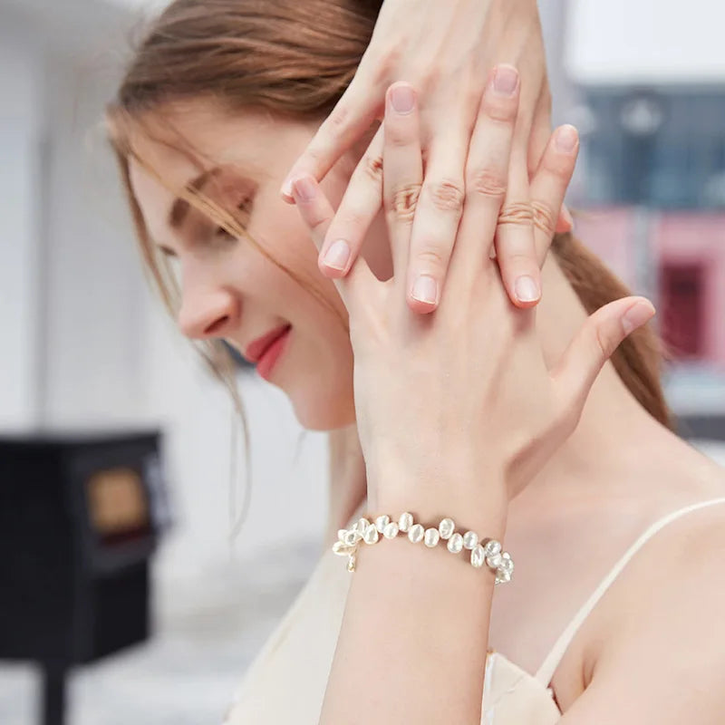 Dainashi 4-5mm Baroque Freshwater Pearl Bracelet | Adjustable 925 Sterling Silver Jewelry