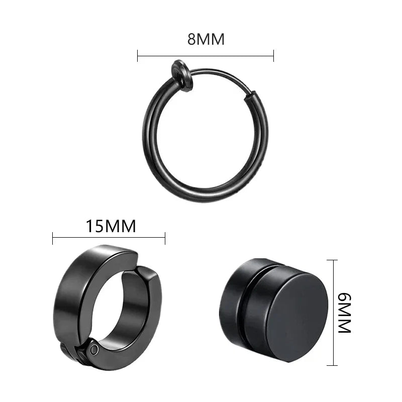 Gothic Hoop Earrings for Men and Women | Stainless Steel Clip-On Ear Cuffs
