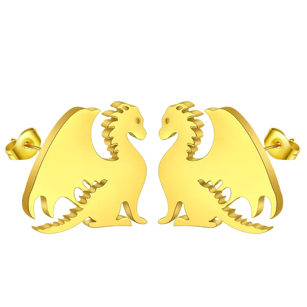 Punk Black Western Dragon Ear Stud | Stainless Steel Stud Earrings