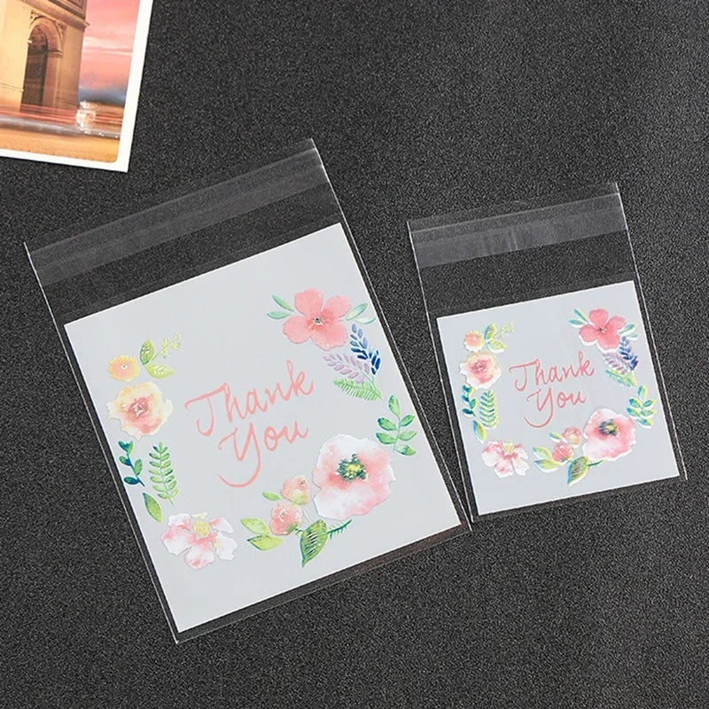 Self-Adhesive Clear Plastic Gift Bags with Thank You Print | 100 Pack Party Favor Bags
