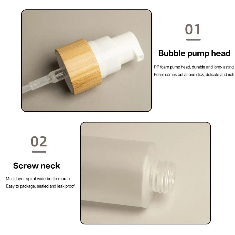 150ml Refillable Bamboo Foam Pump Bottle | Travel Size Empty Dispenser for Face Cleaner and Shampoo
