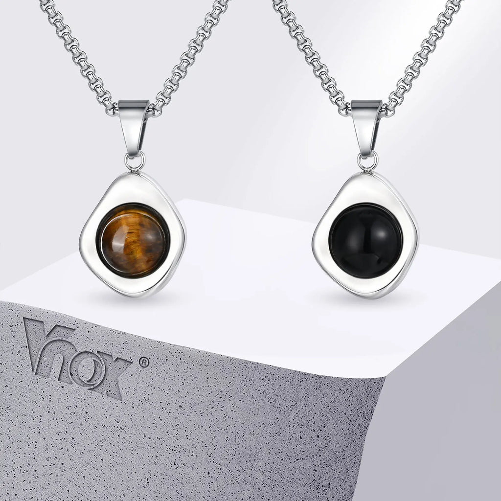 Vnox Tiger Eye Stone Irregular Pendant Necklace | Stainless Steel Natural Stone Jewelry for Men