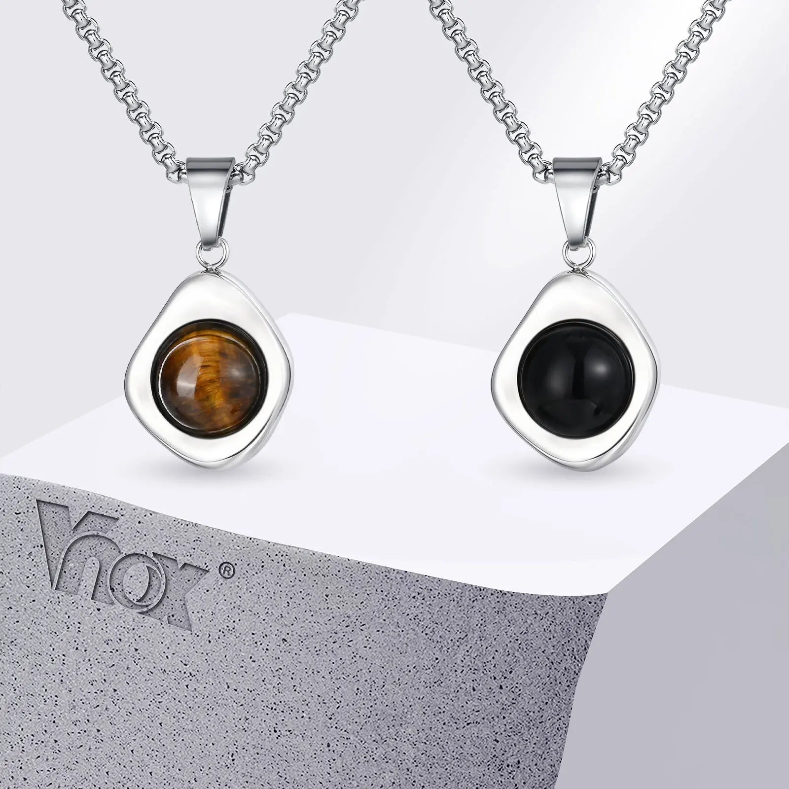 Vnox Tiger Eye Stone Irregular Pendant Necklace | Stainless Steel Natural Stone Jewelry for Men