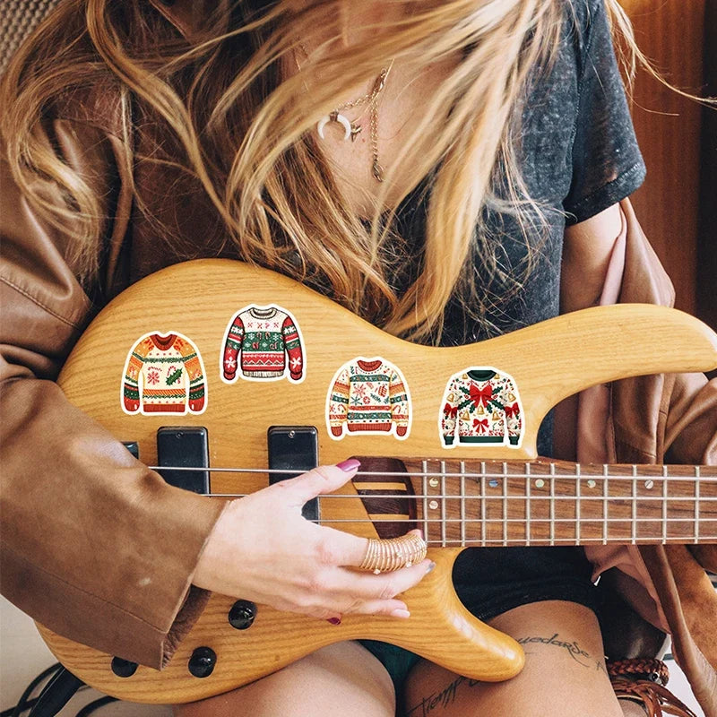 50 Christmas Sweater Shaped Stickers | Cute Funny Wintertime Vinyl Decals