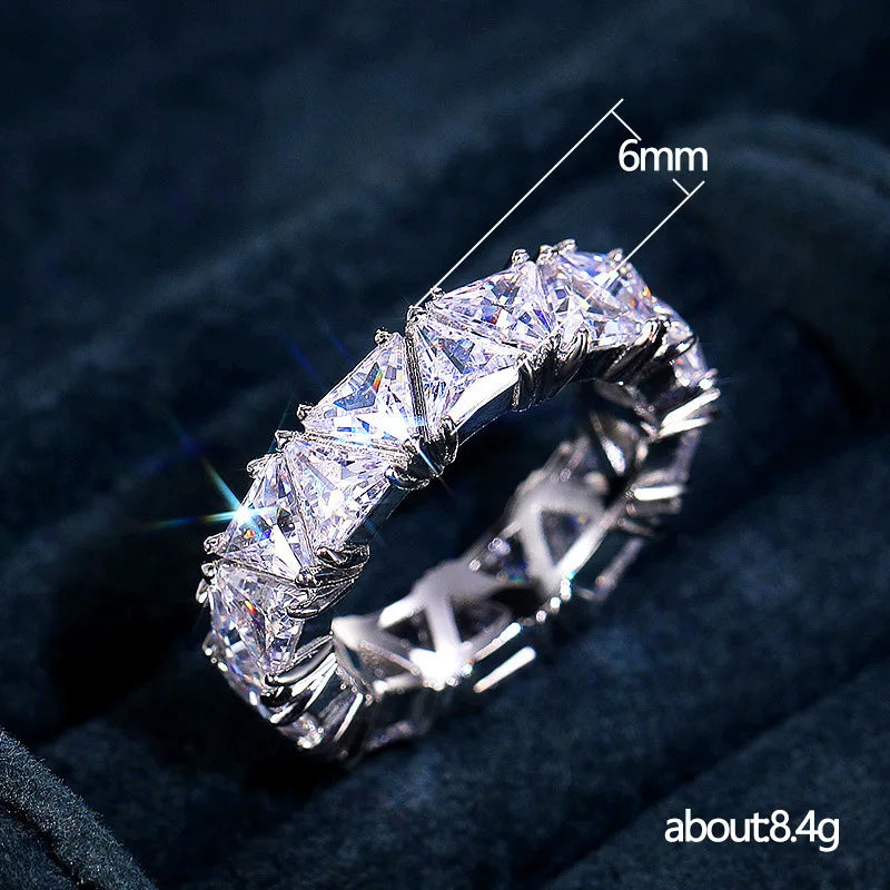 Luxurious 925 Sterling Silver Ring | Triangular Zircon Engagement Jewelry for Women