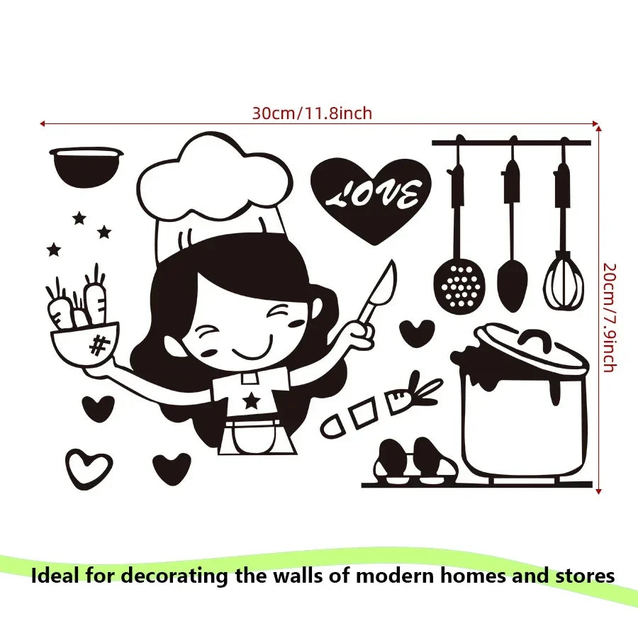 Happy Girl Chef Loves Cooking Wall Sticker | Kitchen and Dining Room Decor