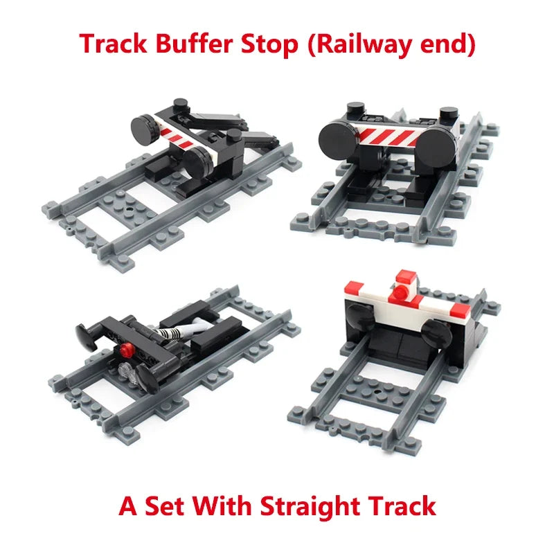 City Train Parts Buffer Stop Set | Railway Track End Model Compatible with 53401 Straight Track MOC RC Train Building Blocks