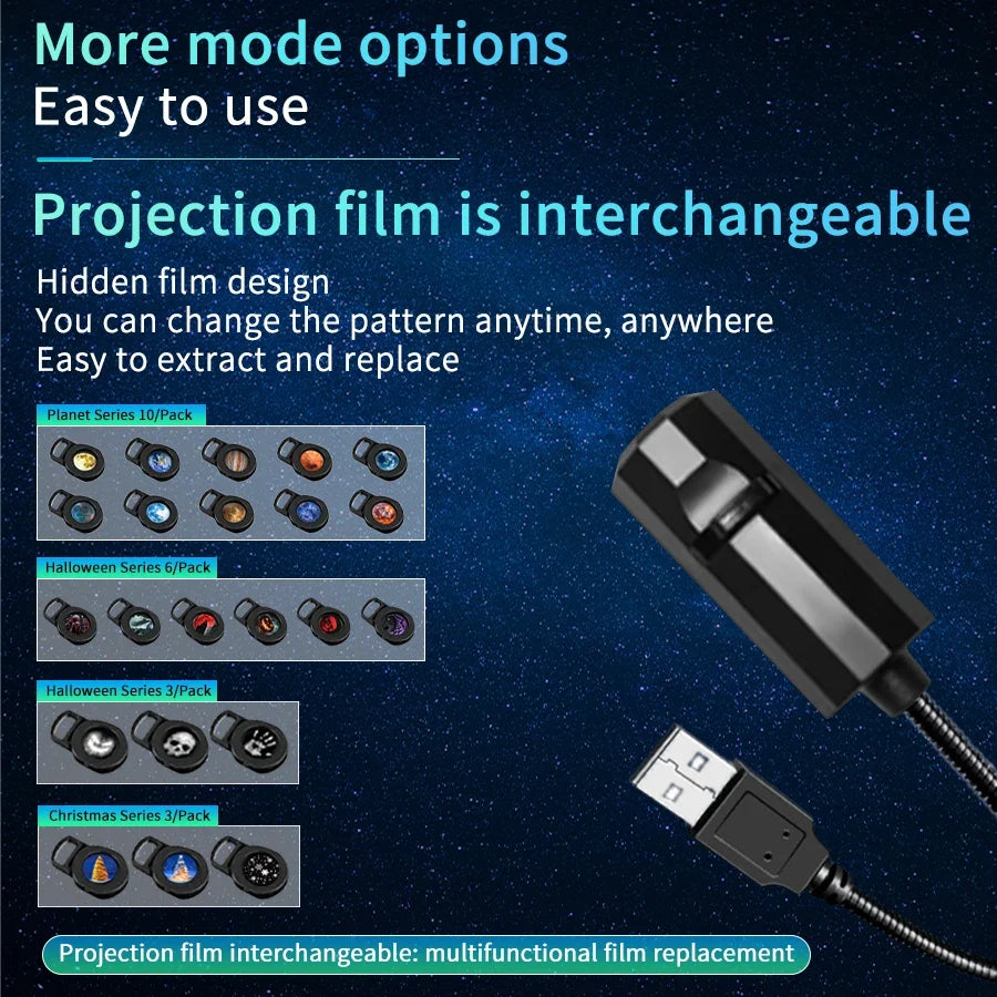 Moon Lamp Projector | USB LED Night Light for Halloween and Christmas Decor
