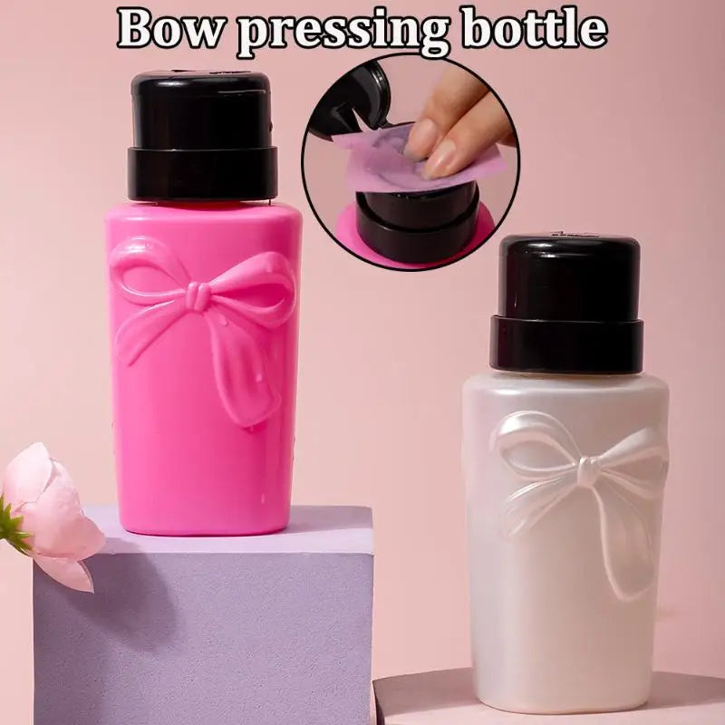 Push Down Plastic Bow Pump Dispenser Bottle | Refillable Nail Polish & Makeup Remover Container