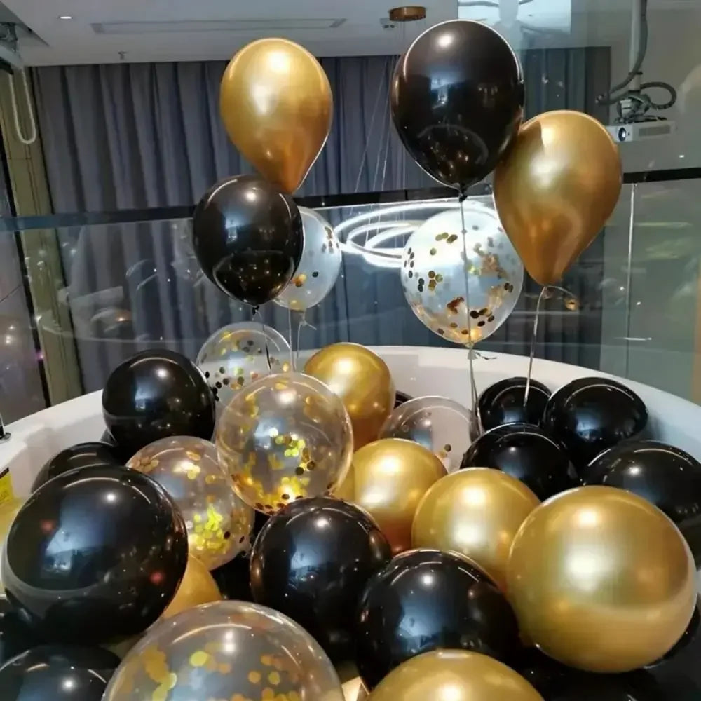 16pcs Black Metallic Sequin Glitter Balloons | Party Decoration Set