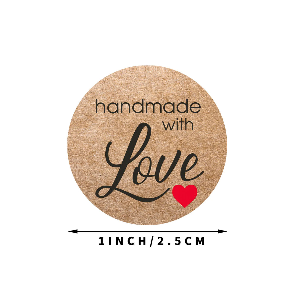 Vintage Kraft Paper Stickers | Handmade With Love Thank You Labels for Packaging and Gifts