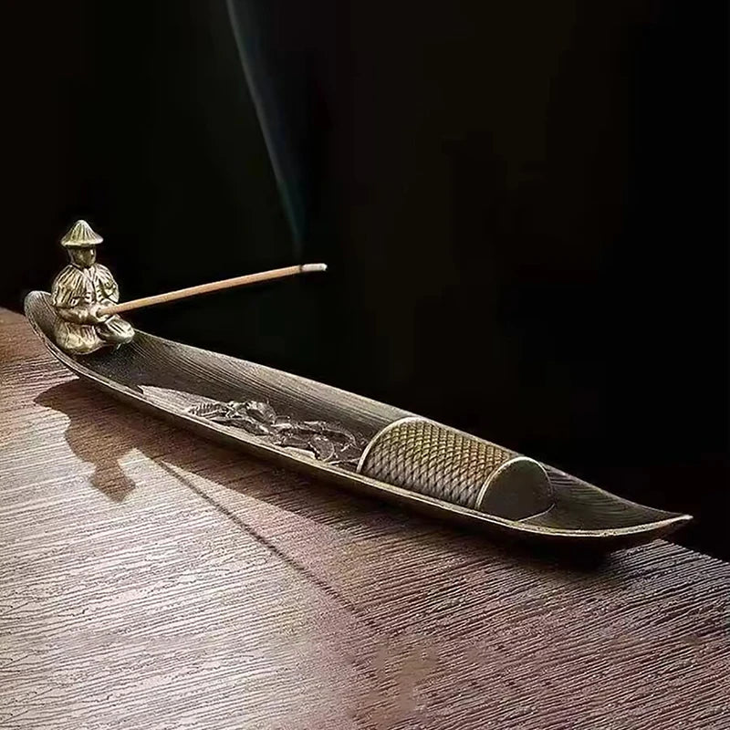 Fishing Old Man Boat Incense Burner | Metal Sandalwood Incense Holder for Home