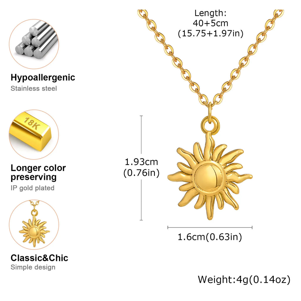 Greek Sun Necklace for Women | Stainless Steel Spiral Pendant Necklace