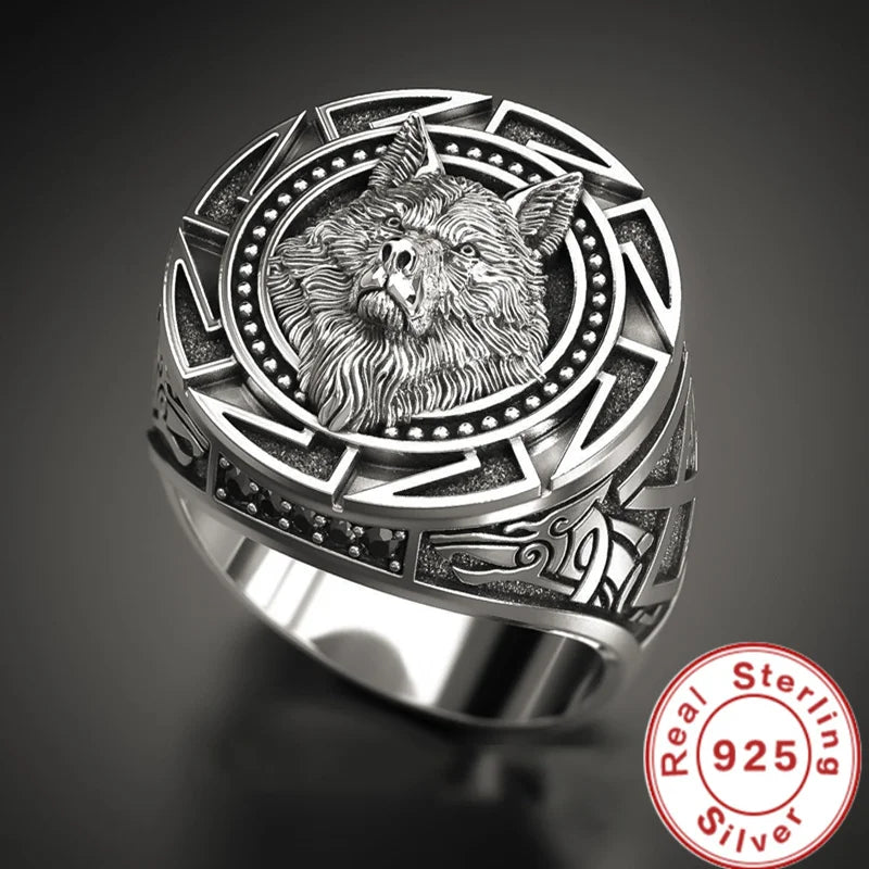 925 Sterling Silver Wolf Head Ring | Retro Warrior Design