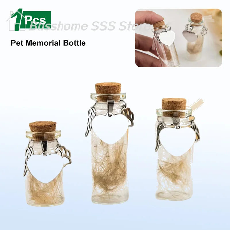 Pet Memorial Bottle for Dog or Cat Fur | Glass Keepsake Urn with Silver Charms