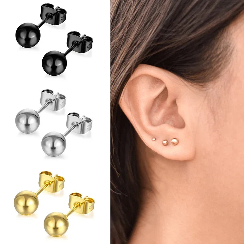 Multicolor Stainless Steel Ball Stud Earrings | Unisex Fashion Jewelry Gift