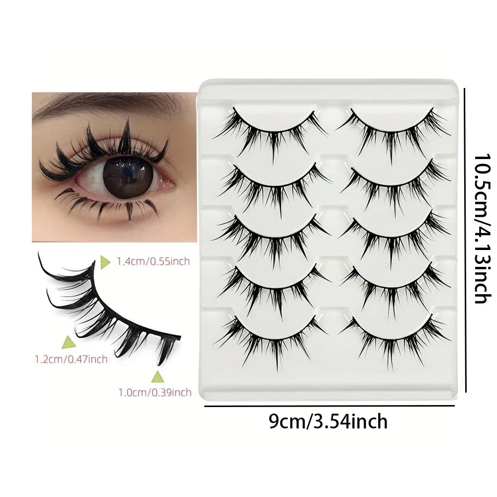 Anime-Inspired False Eyelashes | 5 Pairs Cartoon Eye Faux Lashes for Dramatic Demon Style