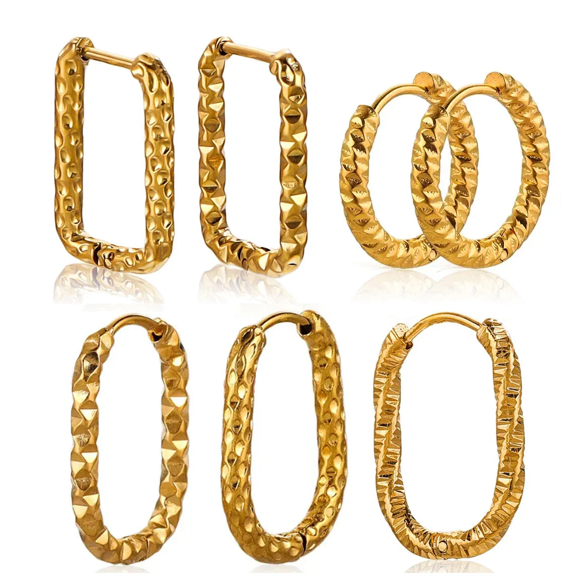 6pcs Stainless Steel Rectangular Textured Earrings | 18K Gold Plated DIY Jewelry Findings