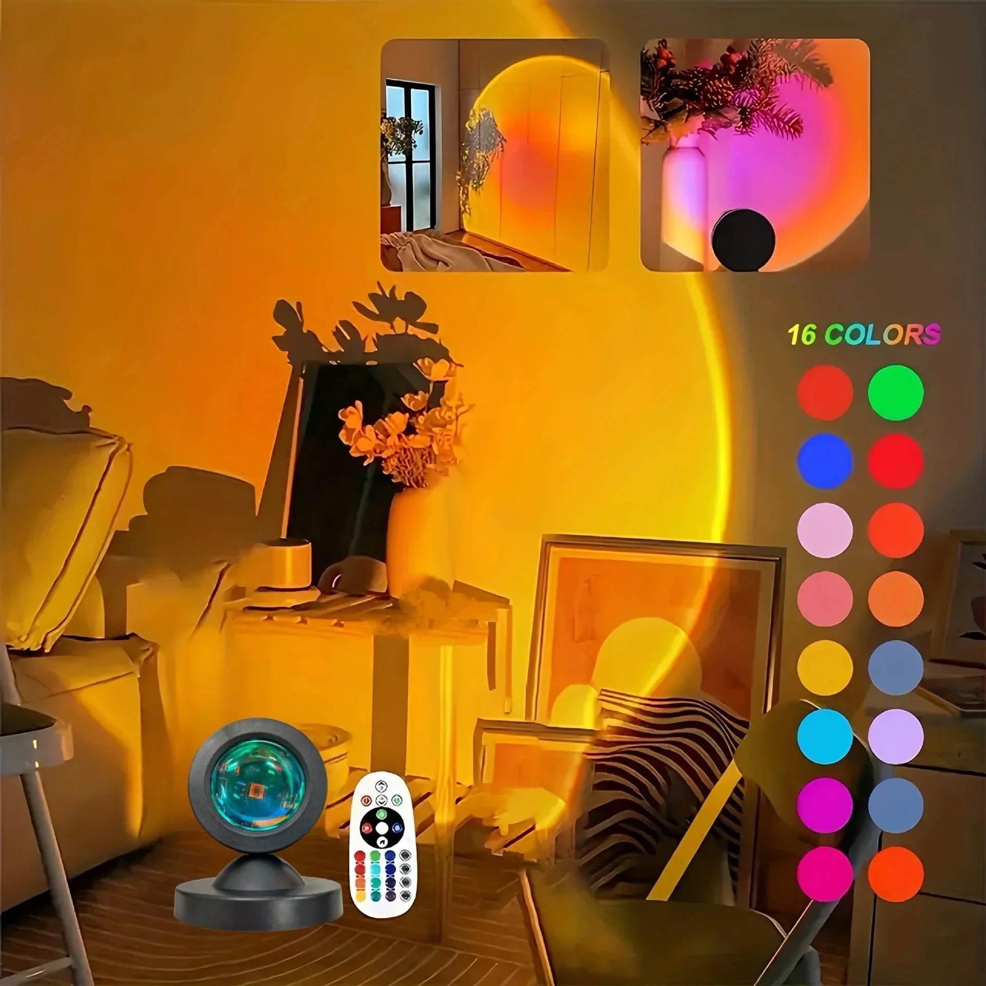 Sunset Projection Night Light with Remote | 16 Color RGB LED Mood Lamp