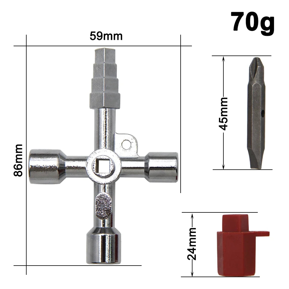 4in1 Silver Key Wrench Set | Electrical Elevator Control Cabinet Valve Inner Triangle Quadrangle Screwdriver Tool