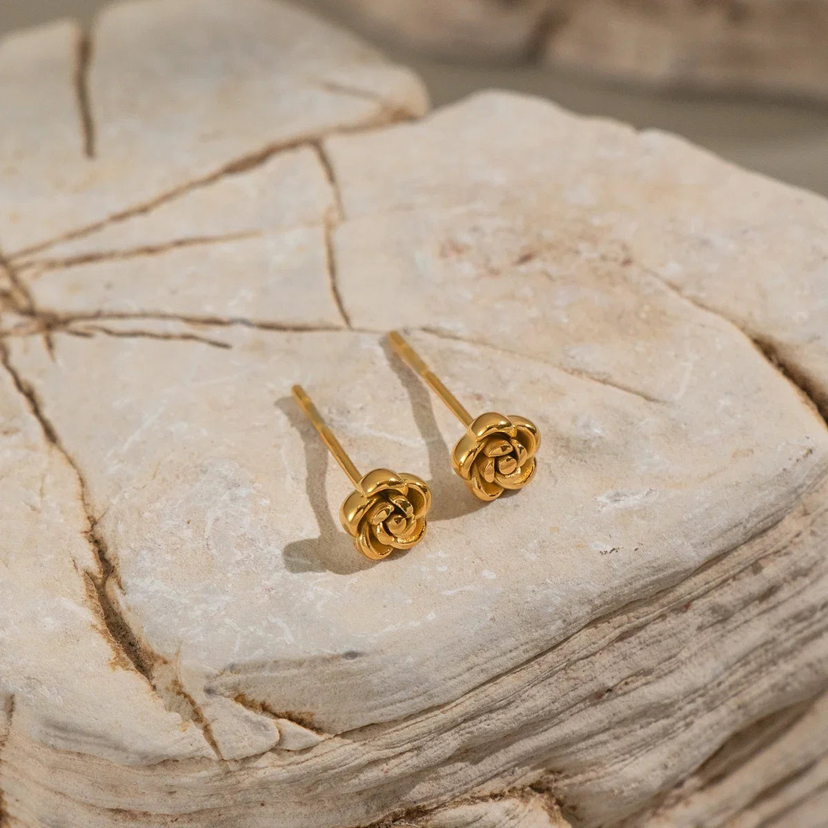 Rose Flower Stud Earrings | 18K Gold Plated Stainless Steel Daily Jewelry for Women